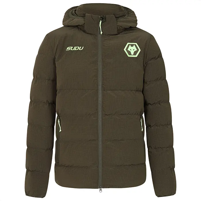 Wolverhampton Wanderers Store | Shop Official 2025-26 Players Travel Padded Jacket – Dark Khaki Wolves Gear